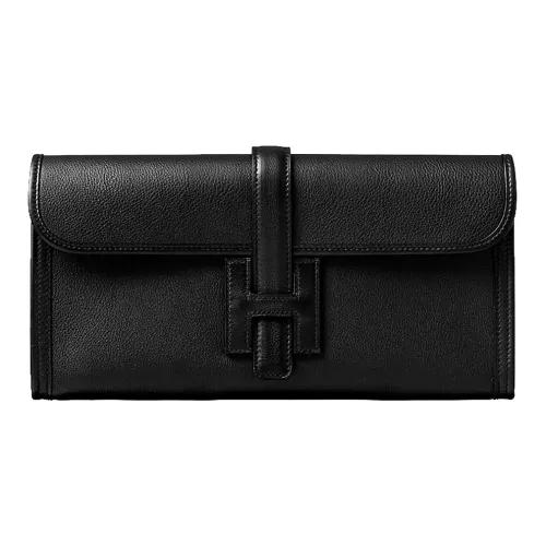 HERMES Jige Elan Swift Кожа Клатч Женские Черный