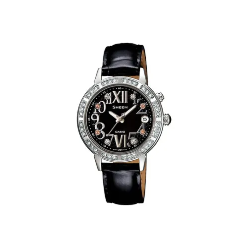 CASIO SHEEN Collection Кварцевый механизм ремень из натуральной кожи часы женские черный циферблат