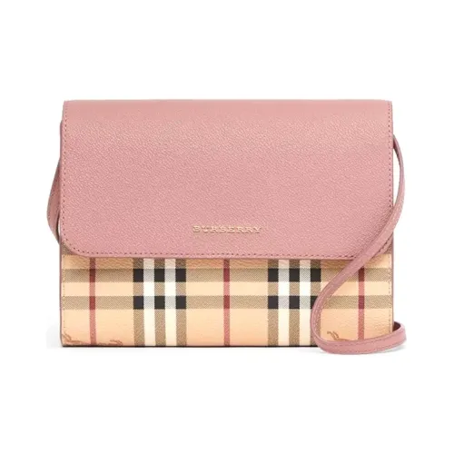 Burberry Винтаж Холст и Кожа Сумка через плечо Стандартная Женская Розовая