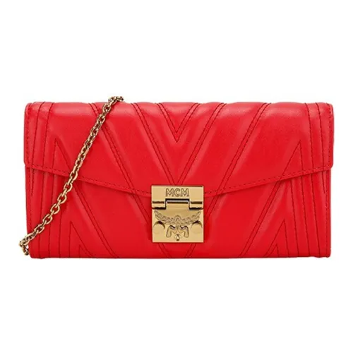 MCM Кожа Клатч Кошелек Сумка через плечо Большая Женская Красная