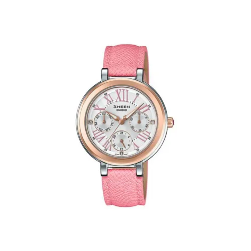 CASIO Sheen Collection Кварцевый механизм натуральная кожа ремешок часы женские розовый циферблат