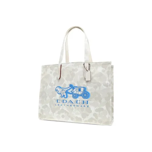 COACH Recycled Tote Кожа Холст Сумка Тоут Сумка Сумка для покупок Сумка через плечо Большая Унисекс Белая