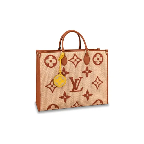 LOUIS VUITTON ONTHEGOSummer Ткань и Коровья кожа Тоут Сумка Сумка для покупок Сумка Сумка через плечо Большая Женская Коричневая