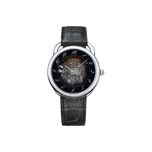 HERMES ARCEAU Collection Мужские часы Автоматический механический механизм Естественная кожа Ремешок Черный циферблат