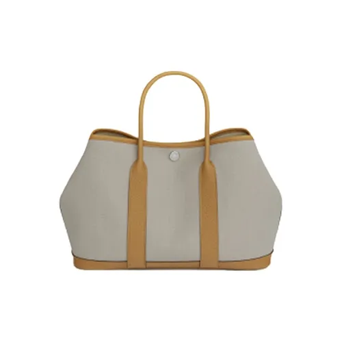 HERMES Garden Party Холст с Negonda Коровья кожа Сумка из холста Садовая сумка Сумка Женская Бетонно-серый с Цвет печенья