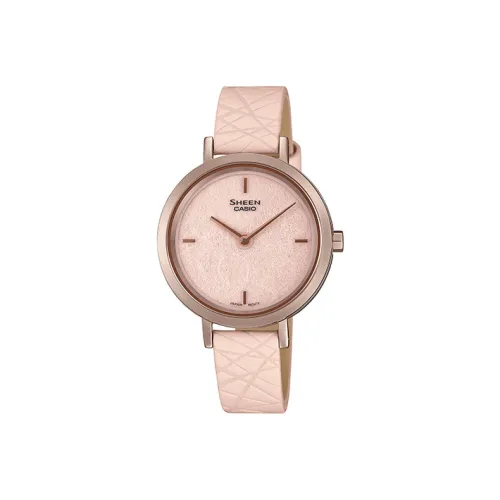 CASIO Sheen Collection Кварцевый механизм Кожаный ремешок Часы Женские Розовый циферблат SHE C150CGL 4AUPFP Человек