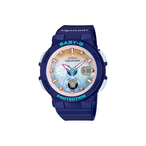CASIO Baby Кварцевый механизм Смольный ремешок Часы 45,1*41 мм Женские часы Синий циферблат