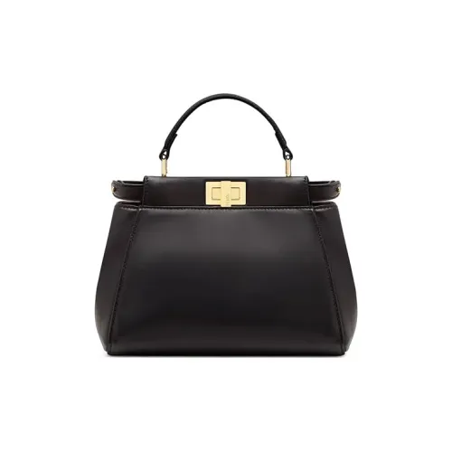 FENDI Peekaboo Напп Кожа Сумка через плечо Мини Сумка Женская Черная