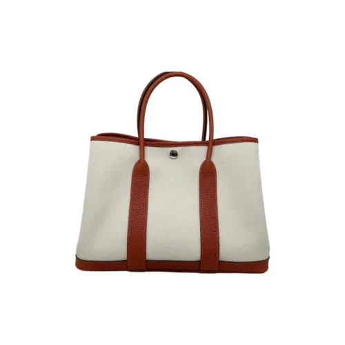 HERMES Garden Party Холст с коровьей кожей Togo Садовая сумка Стандартная Унисекс Бетон Купрус Ледниковый белый Тыква