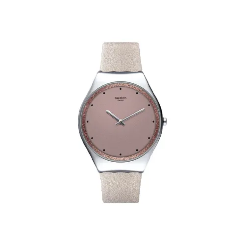 SWATCH Irony Collection Кварцевый механизм Женские часы 38 мм Розовый циферблат Корпус из нержавеющей стали Кожаный ремешок