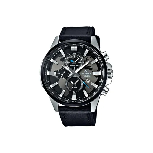 CASIO EDIFICE Collection Кварцевый механизм натуральная кожа ремешок часы для мужчин черный циферблат