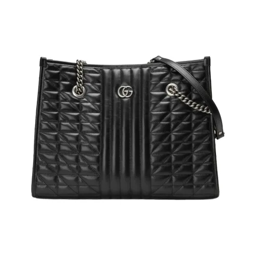 GUCCI GG Marmont Кожа Тоут Сумка Сумка для покупок Сумка через плечо Женская Черная
