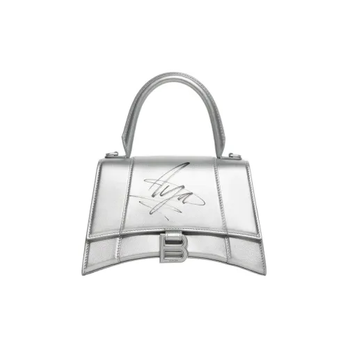 Balenciaga HOURGLASS Корова Кожа Одно Плечо Сумка Маленькая Женская Серебряная