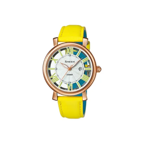 CASIO SHEEN Collection Кварцевый механизм Естественная кожа Ремешок Часы Женские Белый циферблат SHE 4047PGL 9a