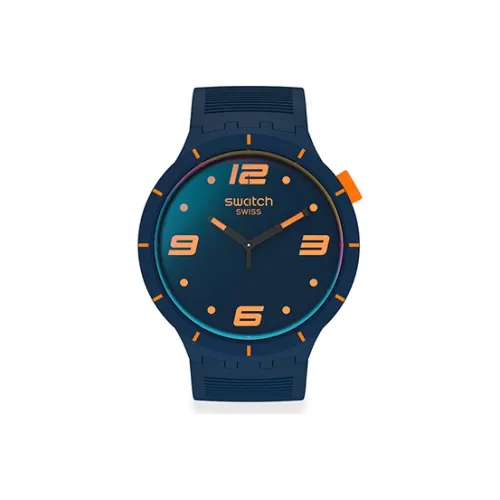 SWATCH Original Collection Кварцевый механизм Унисекс Часы 47 мм Синий циферблат Пластиковый корпус Часы Силиконовый ремешок