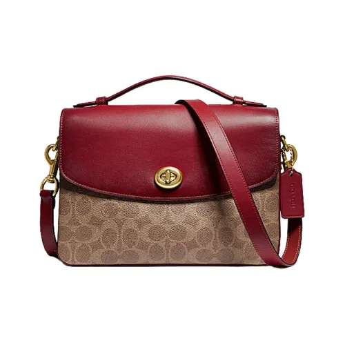 COACH Cassie Холст и Кожа Курьерская Сумка Сумка Средний Женский Хаки Красный