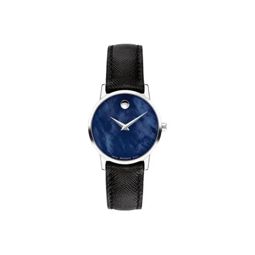 MOVADO Museum Series Кварцевый механизм Женские часы 28 мм Синий циферблат Стальной корпус Кожаный ремешок