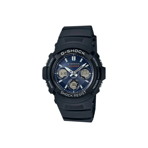 CASIO G Shock Кварцевый механизм Смольный ремешок Часы Мужские Синий циферблат AWG M100SB 2AJF