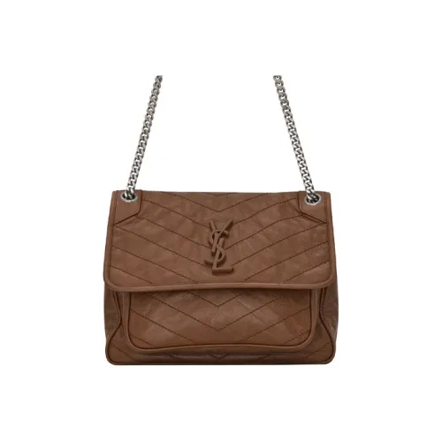 SAINT LAURENT Кожаная сумка через плечо плечевая сумка среднего размера женская коричневая
