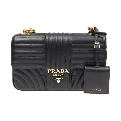 PRADA Diagramme Корова Кожа Сумка Стандартная Женская Черная