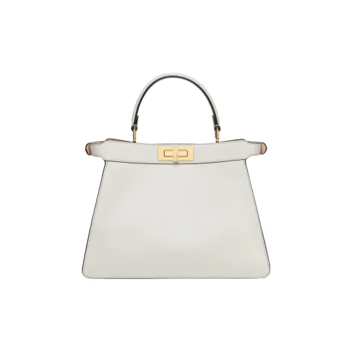 FENDI Peekaboo ISeeU Кожа Аккордеонная Сумка Сумка через плечо Сумка среднего размера Женская Светло-серая