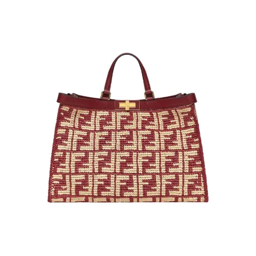 FENDI Peekaboo Рафия Кожаная Вставка Сумка-тоут Сумка на одно плечо среднего размера женская красная