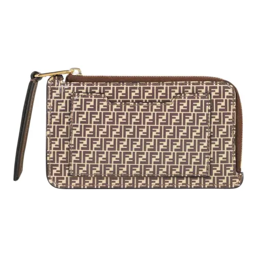 FENDI Телячья кожа Держатель для карт кошелек Unisex Light Умбра