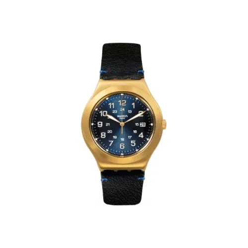 SWATCH Irony Collection Кварцевый механизм Унисекс Часы 41 мм Черный циферблат Корпус из нержавеющей стали Кожаный ремешок