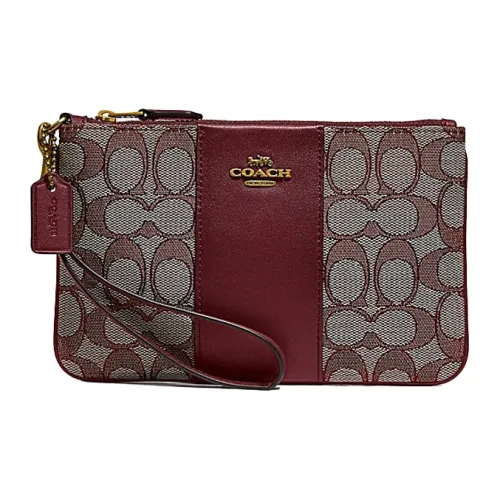 COACH Wristlet Холст и кожа Клатч Запястье Сумка Маленькая Сумочка Маленькая Женская Бургунди