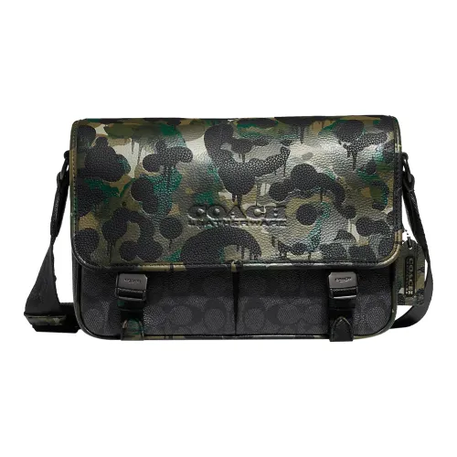 COACH Покрытие Холст с кожаной вставкой сумка через плечо сумка для доставки большая мужская черная и разноцветная