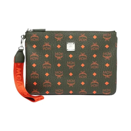 MCM Essential Visetos Origina Artificial Leather Portable Wristlet Clutch Medium Men's Moss Green