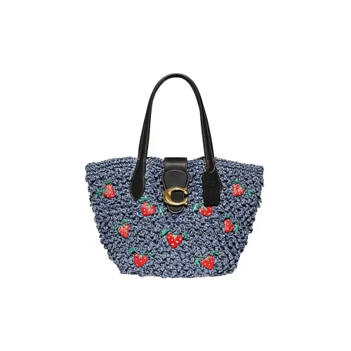 COACH Целлюлозный материал с соломой сумка-тоут сумка для покупок сумка через плечо сумка среднего размера женская синяя