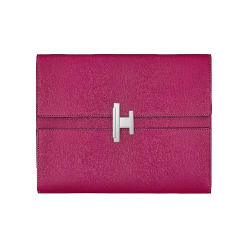 HERMES Cinhetic Chevre Mysore Шевро Клатч Женский Розовый Красный