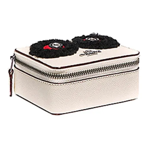 COACH Ювелирные украшения Bo Крестообразная текстура Кожа Хранение Коробка Мини Женские Мел белый Черный