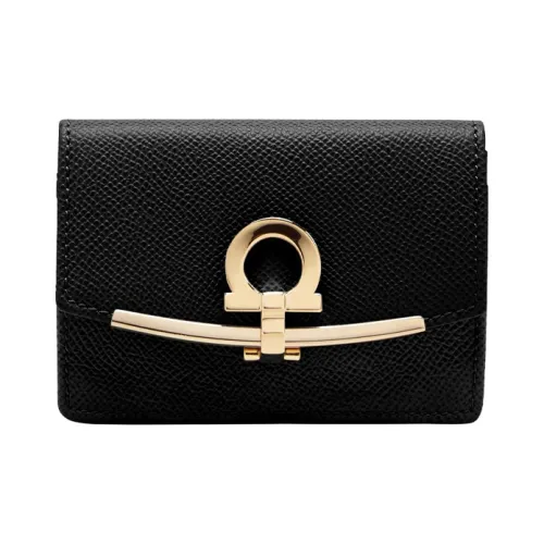 FERRAGAMO GANCINI Тёкторация Коровья кожа Держатель для визиток Женский Черный