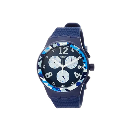 SWATCH OriginalsCollection Кварцевый механизм Унисекс Часы 42 мм Синий циферблат Пластиковый корпус Часы Силиконовый ремешок