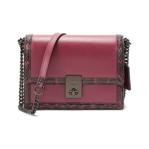 COACH Hutton Змеиный принт Кожа Портативный Сумка через плечо Сумка через плечо Женская Черная Вишневая