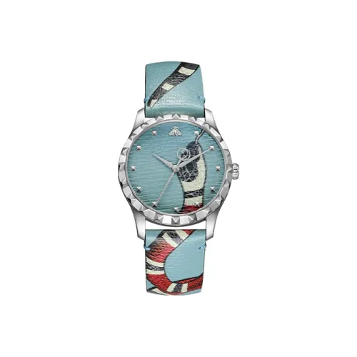 GUCCI G Timeless Collection Женские часы Кварцевый механизм Кожаный ремешок Синий циферблат