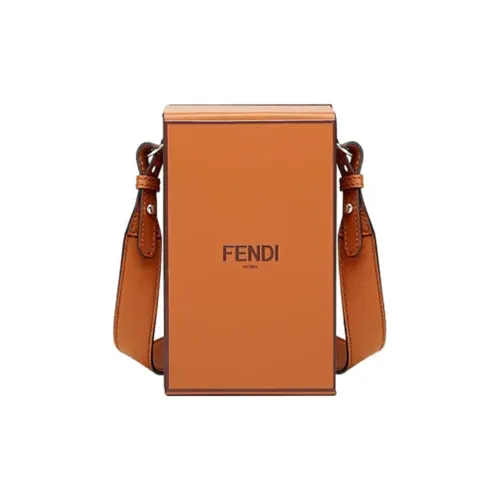 FENDI Телячья кожа Коробка Сумка через плечо Сумка для телефона Чехол Унисекс Коричневый