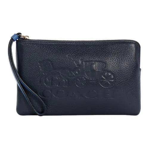 COACH Corner Zip Кожа Обхват запястья Сумка Монетница Маджонг Клатч Маленький Женский Полночный синий