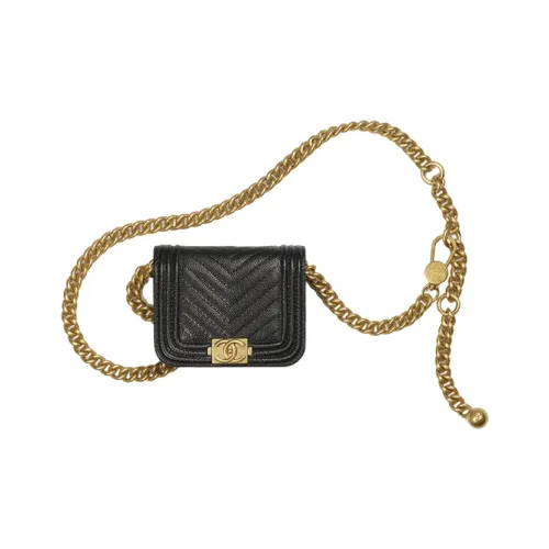 CHANEL Телячья кожа с рельефным узором кошелек женский черный