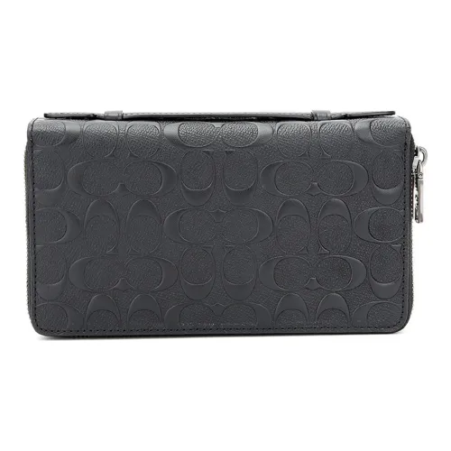 COACH Double Zip Wallet Клатч из искусственной кожи большой мужской черный