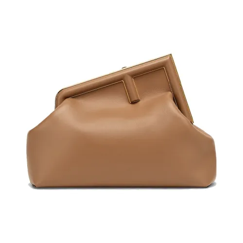 FENDI First Lambskin Handheld Crossbody Bag Medium Women's Beige