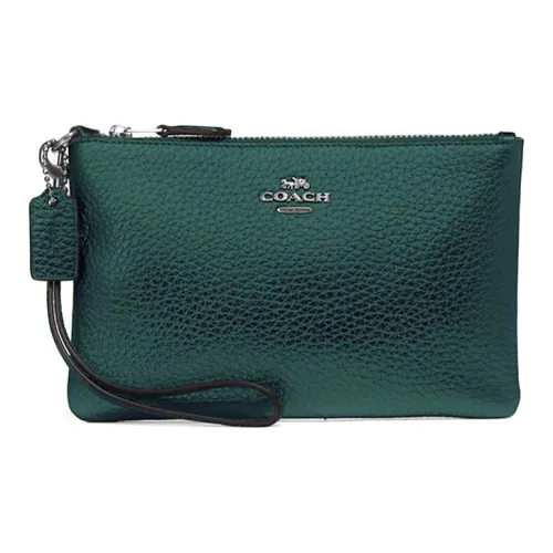 COACH Wristlet Полированная кожа с галечным эффектом запястный клатч маленький женский зеленый