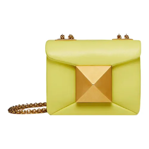 Valentino One Stud Телячья кожа Сумка для коробок Клатч Сумка на одно плечо Мини Женская Лимонно-желтая