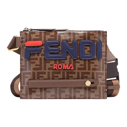 FENDI FILA Коллаборация Покрытый холст с кожаными вставками Сумка через плечо Мужская Коричневый Синий Красный