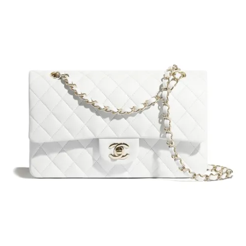 CHANEL Classic Flap CF Овчина и Золото Металл Клатч Сумка через плечо Сумка на плечо Женская Белая