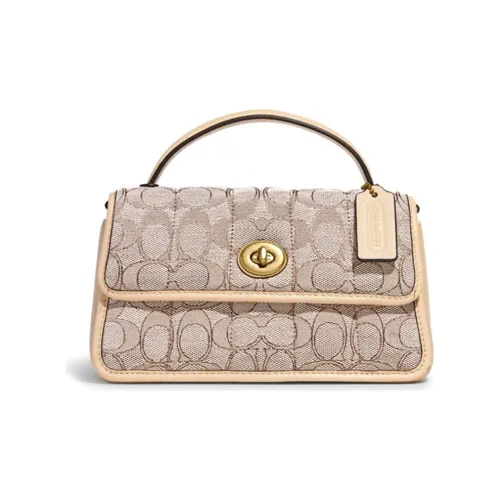 COACH Turnlock Хлопок с коровьей кожей Ручная сумка Сумка через плечо Сумка на плечо Маленькая Женская Лайм Айвори Белый