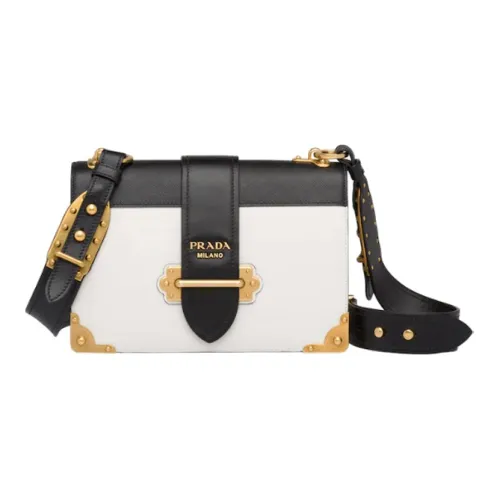 PRADA Cahier Телячья кожа Маленькая квадратная сумка сумка через плечо плечевая сумка женская черный белый