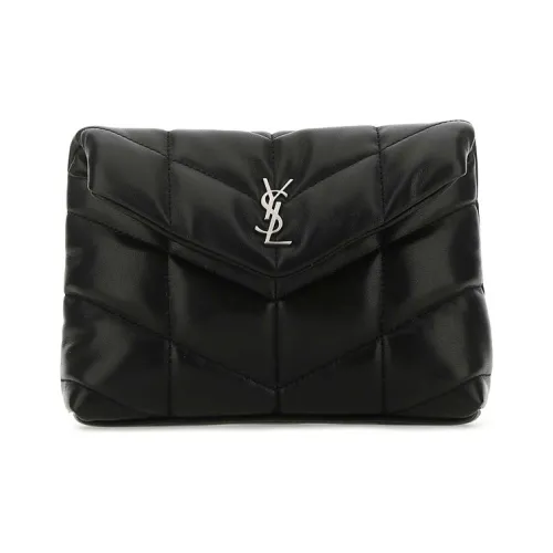 SAINT LAURENT LOULOUPUFFER Лоскутное шитье Овечья шкура Облачная сумка Сумка-подушка Makeup Bag Клатч Маленький Женские Черный